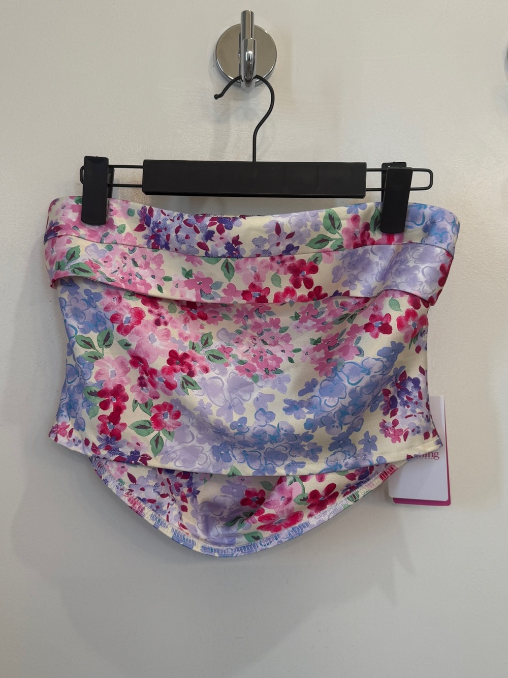 Beginning Boutique Floral Satin Scarf Top in Pink & Lavender
